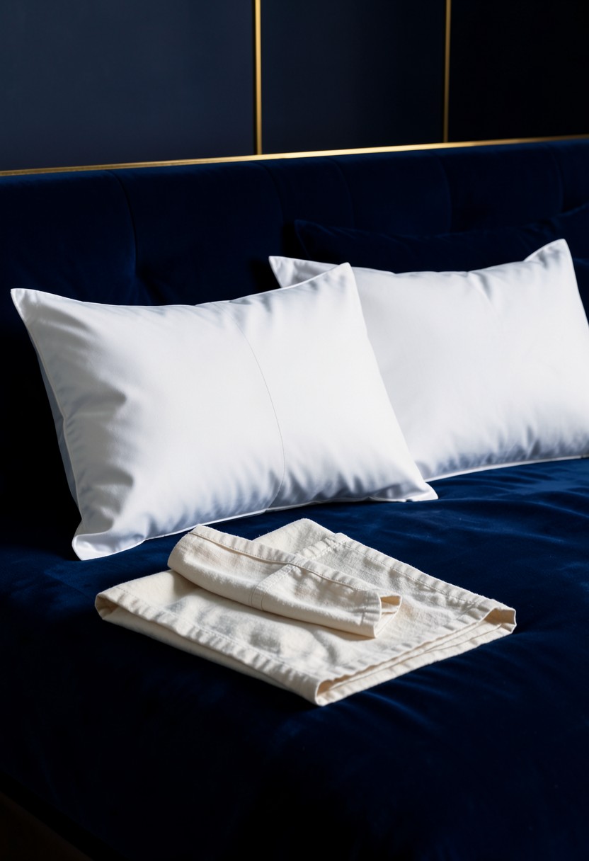 Almohadas blancas y textiles de cama